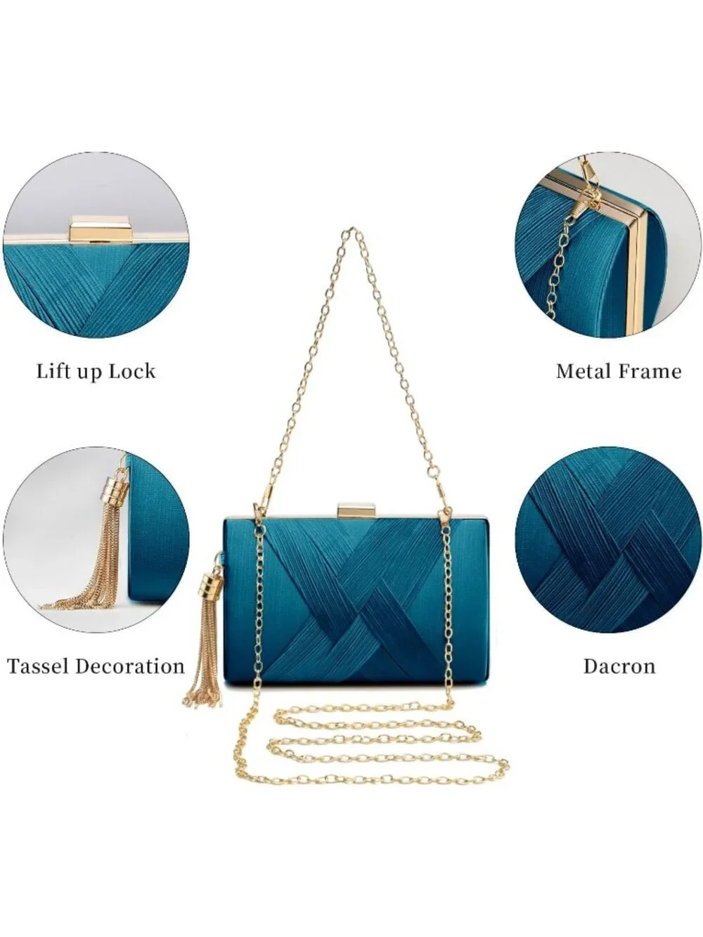 Women's Lake Blue Gold Tassel Clutch Purse Imported Crossbody Shoulder Bag